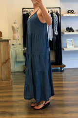 Strappy Tiered Denim Dress