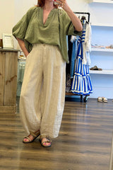 Linen Barrel Zip Trousers