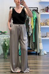 Satin Pocket Wide Leg Trousers