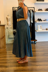 Denim V-Neck A-Line Dress