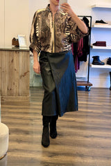 Faux Leather Wrap Midi Skirt