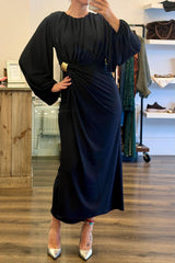 Long Sleeve Draped Wrap Maxi Dress