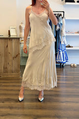 Lace Trim Satin Skirt
