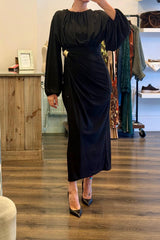 Long Sleeve Draped Wrap Maxi Dress
