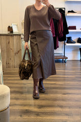 Faux Leather Wrap Midi Skirt