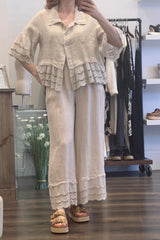 Linen Anglaise Frill Trousers