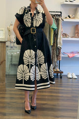 Palm Print Cotton Shirt Dress