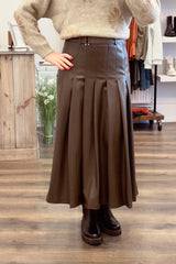 Faux Leather Midi Kilt Skirt