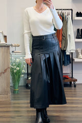 Faux Leather Midi Kilt Skirt