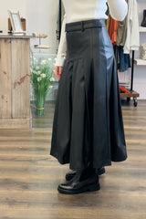 Faux Leather Midi Kilt Skirt