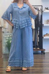 Linen Anglaise Frill Trousers