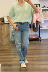 Short Sleeve Heart Knit