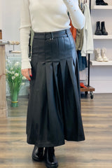 Faux Leather Midi Kilt Skirt