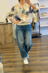Floral Sheer Bomber Jacket