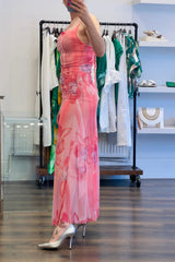 Flower Mesh Strappy Dress