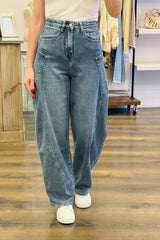 Hello Miss Barrel Leg Denim Jeans