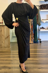 Long Sleeve Draped Wrap Maxi Dress