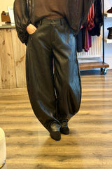 Faux Leather Barrel Trousers