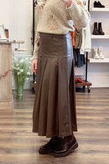 Faux Leather Midi Kilt Skirt