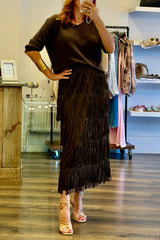 Fringed Tiered Midi Skirt