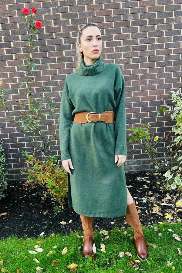 Roll Neck Belted Knitted Dress