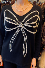 Pearl Bow V Knit