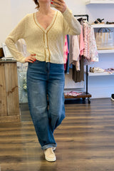 Lurex Trim V Neck Cardigan