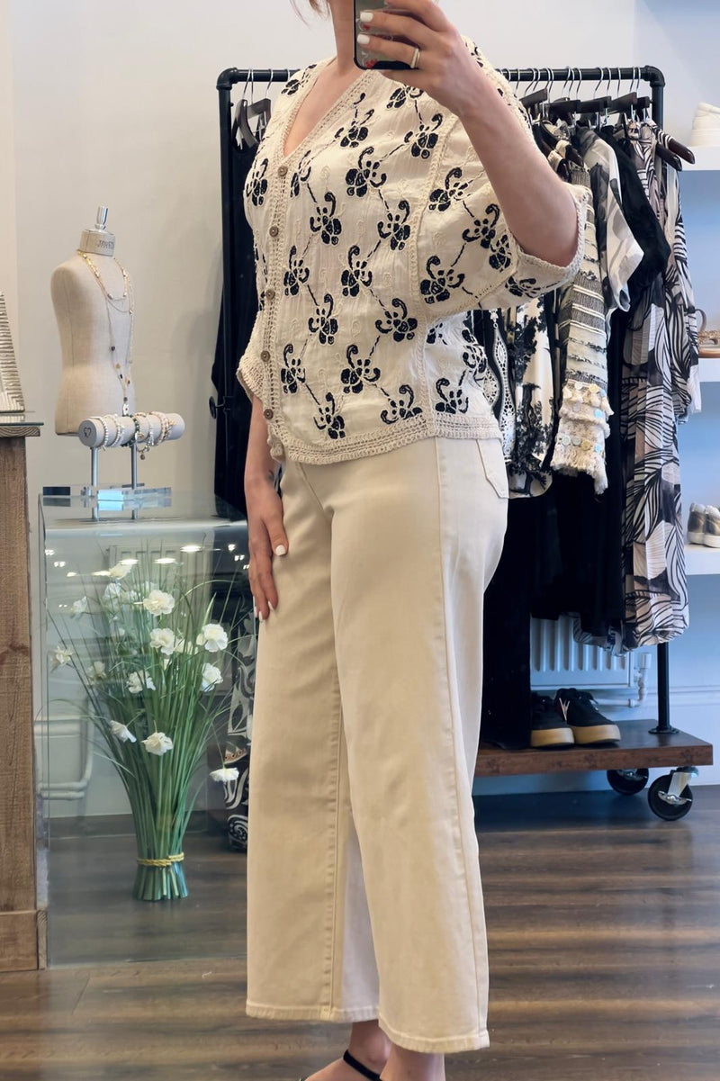 Crochet Trim Button Top