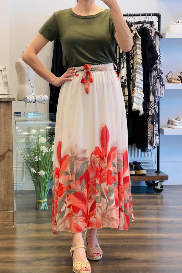 Leaf Print Maxi Skirt