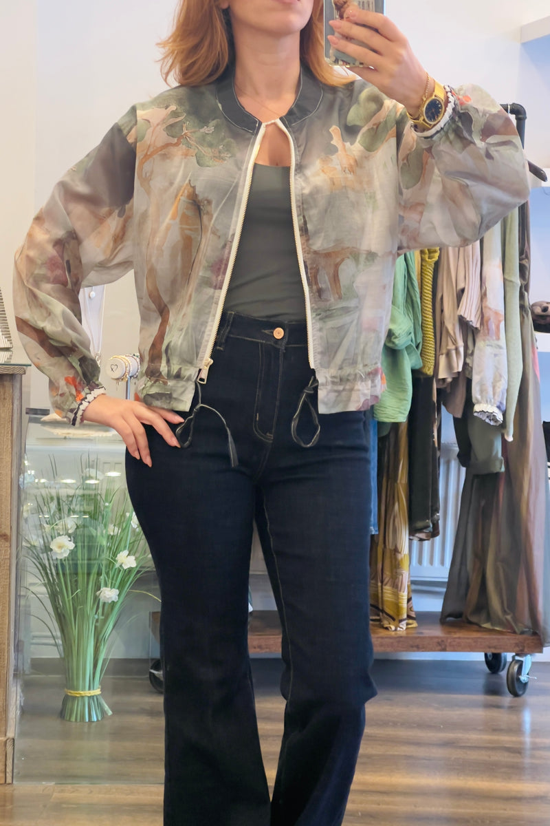 Sheer Print Bomber Jacket