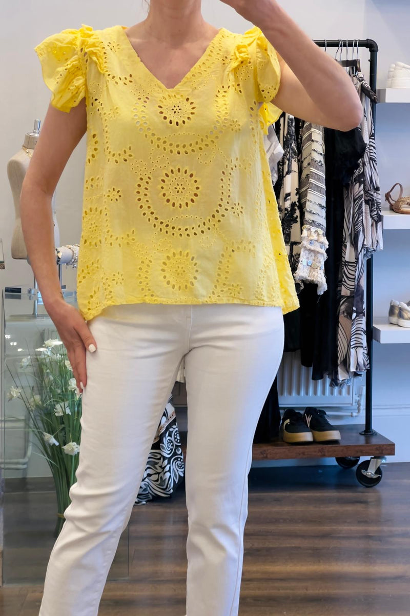 Cotton Anglais V-neck Top