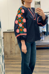 Floral Embroidered V-Neck Blouse