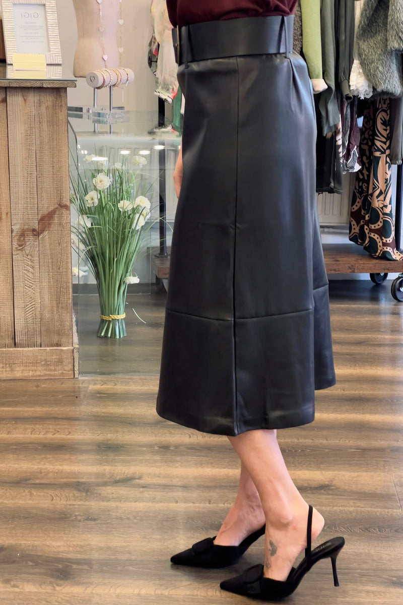 Belted Faux Leather Skirt