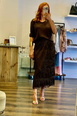 Fringed Tiered Midi Skirt