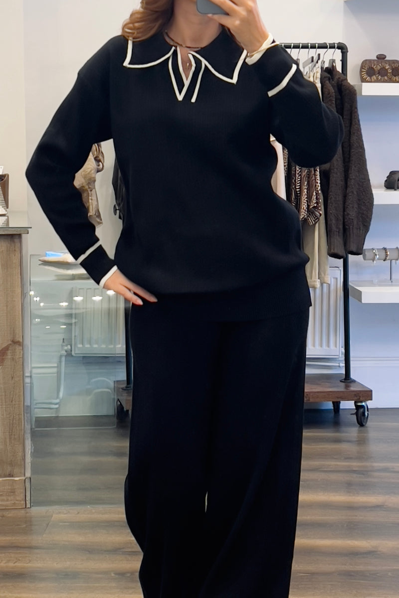 Collared Ribbed Loungewear Set