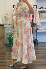 Crystal Flower Puff Sleeve Dress