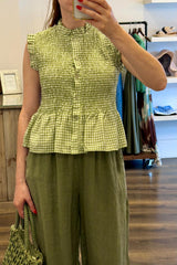 Gingham Shirred Top