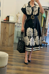 Palm Print Cotton Shirt Dress