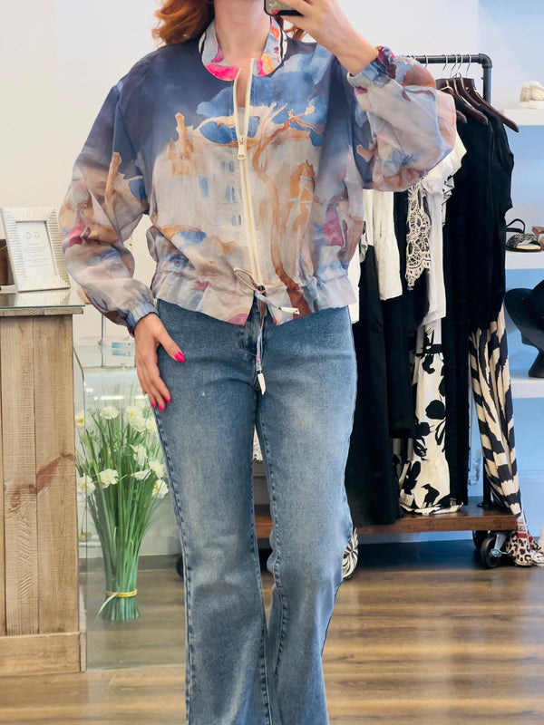 Sheer Print Bomber Jacket