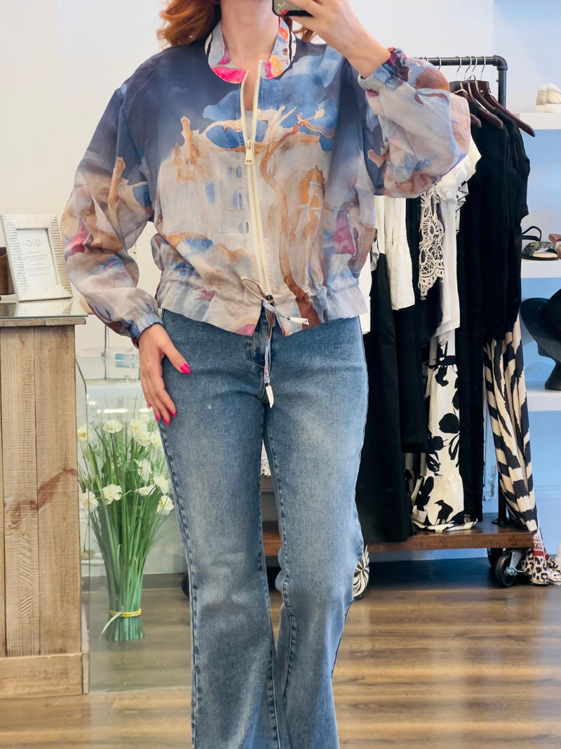 Sheer Print Bomber Jacket