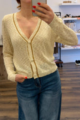 Lurex Trim V Neck Cardigan