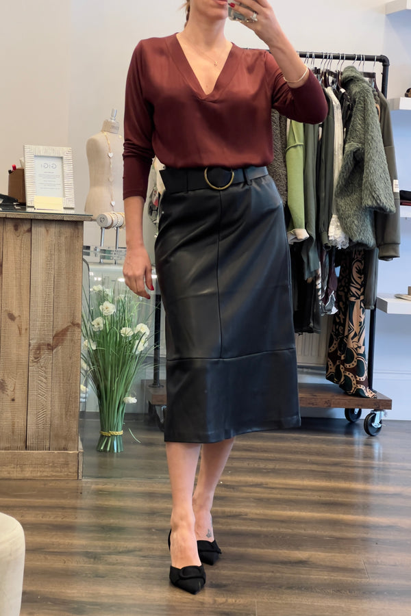 Belted Faux Leather Skirt