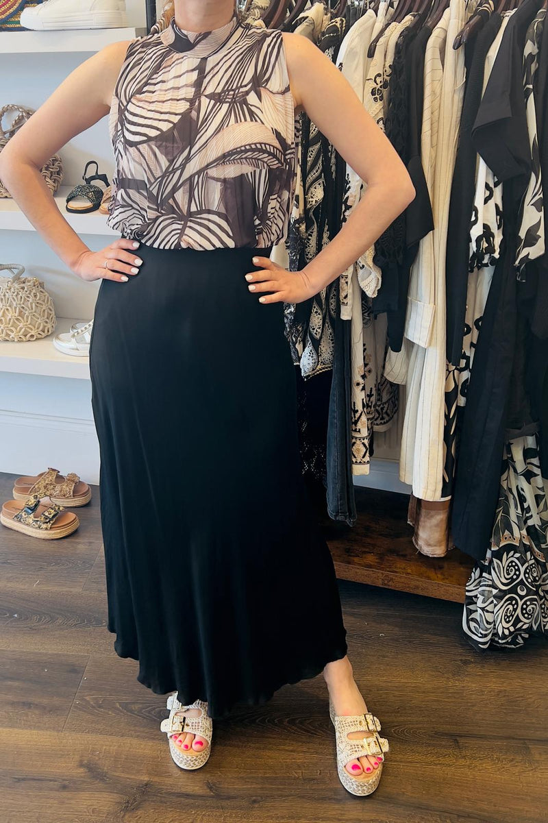 Leaf Print Pleated Top