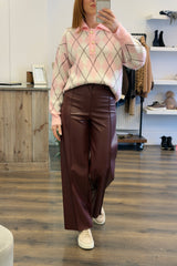 Button Neck Argyle Knitwear