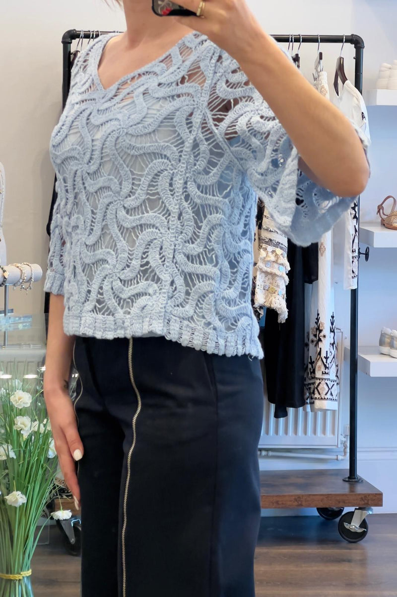 V Neck Crochet Top