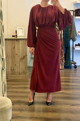Long Sleeve Draped Wrap Maxi Dress