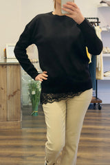 Lace Trim Crew Neck Knit