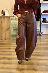 Faux Leather Barrel Trousers