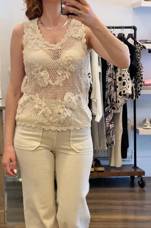 Sleeveless Crochet Sequin Top