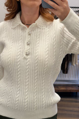 Pearl Collared Cable Knit